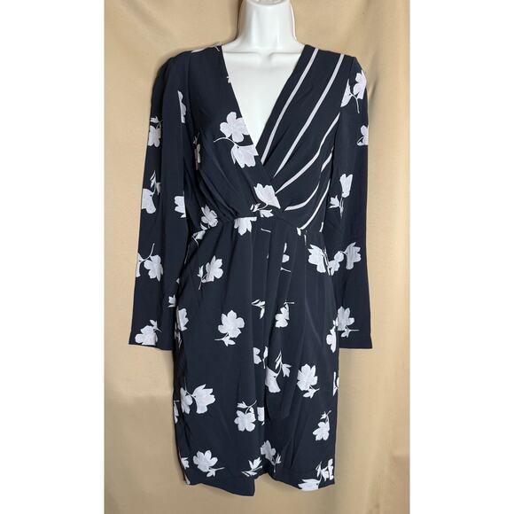 Slate & Willow Black Floral Combo Faux Wrap Dress 2 - Picture 7 of 10